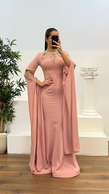 Powder Stone Detailed Plus Size Evening Dress