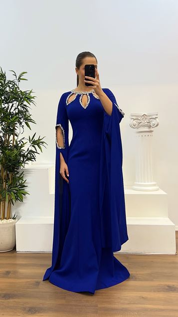 Saks Stone Detailed Plus Size Evening Dress