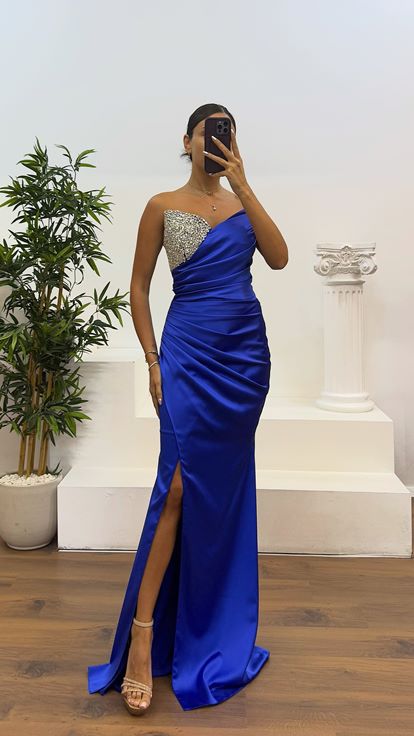 Saks Strapless Stone Detailed Evening Dress