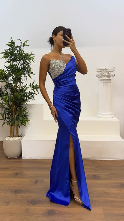 Saks Strapless Stone Detailed Evening Dress