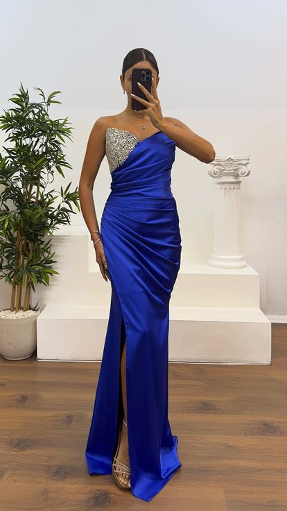 Saks Strapless Stone Detailed Evening Dress