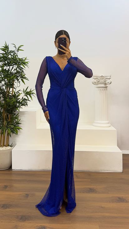 Saks Mesh-Abendkleid mit V-Ausschnitt