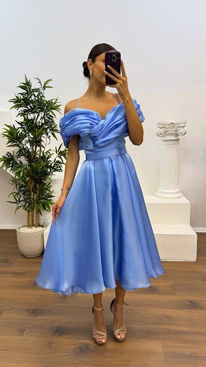 Bebe Mavi Sırt Detay Midi Abiye Elbise