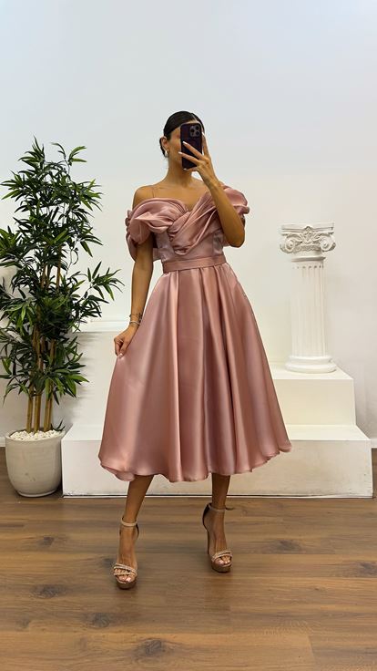 Powder Back Detail Midi Evening Dress