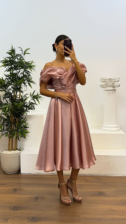 Powder Back Detail Midi Evening Dress