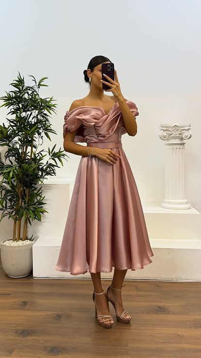 Powder Back Detail Midi Evening Dress
