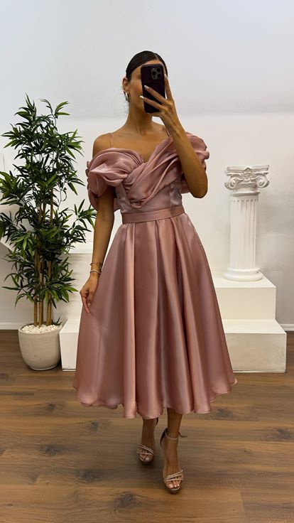 Powder Back Detail Midi Evening Dress