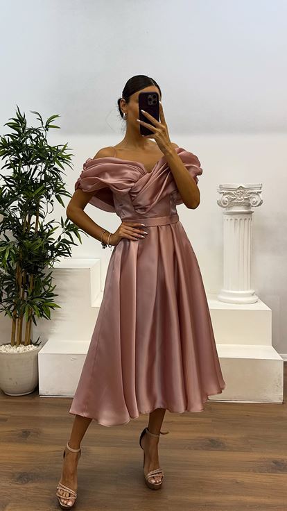 Powder Back Detail Midi Evening Dress