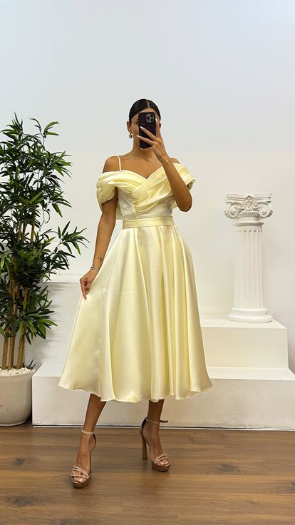 Kemik Sırt Detay Midi Abiye Elbise