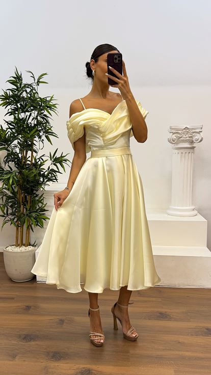 Kemik Sırt Detay Midi Abiye Elbise