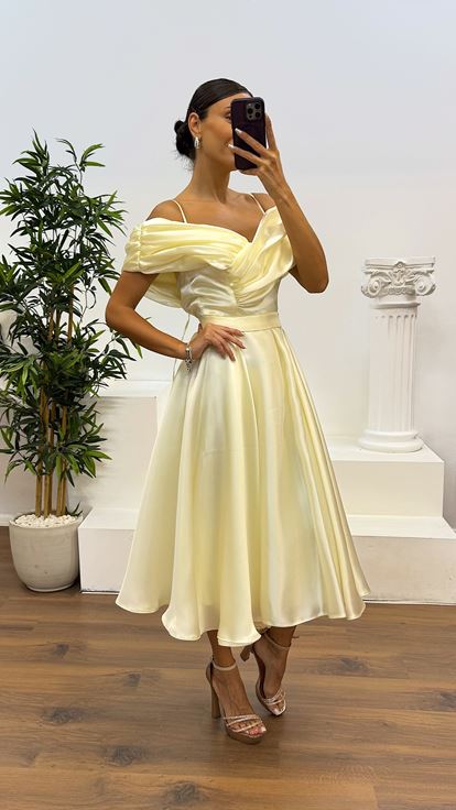 Kemik Sırt Detay Midi Abiye Elbise