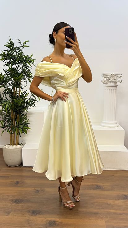 Kemik Sırt Detay Midi Abiye Elbise