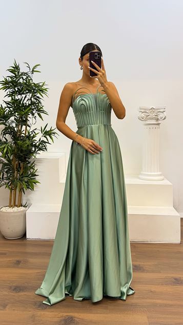 Cağla Strapless Chest Detail Evening Dress