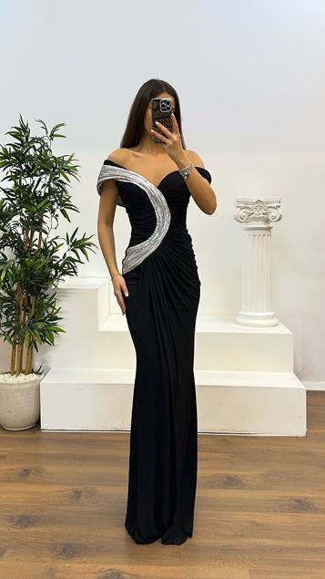 Silbernes One-Shoulder-Abendkleid mit Drapierung