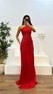 Kırmızı Tek Omuz Bel Detay Şifon Abiye Elbise