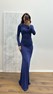 İndigo Kol Detay Drapeli Abiye Elbise