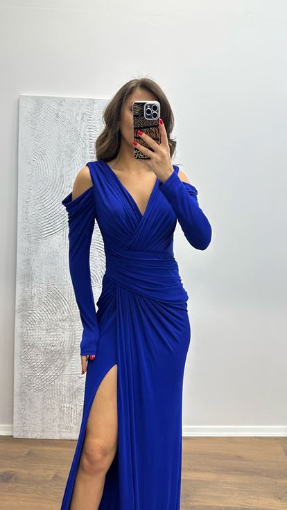 Saks V-Neck Draped Evening Dress