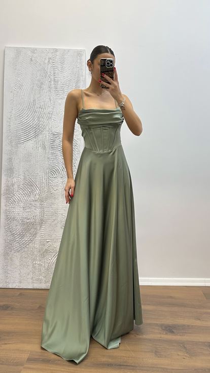 Çağla Back Detail Satin Evening Dress