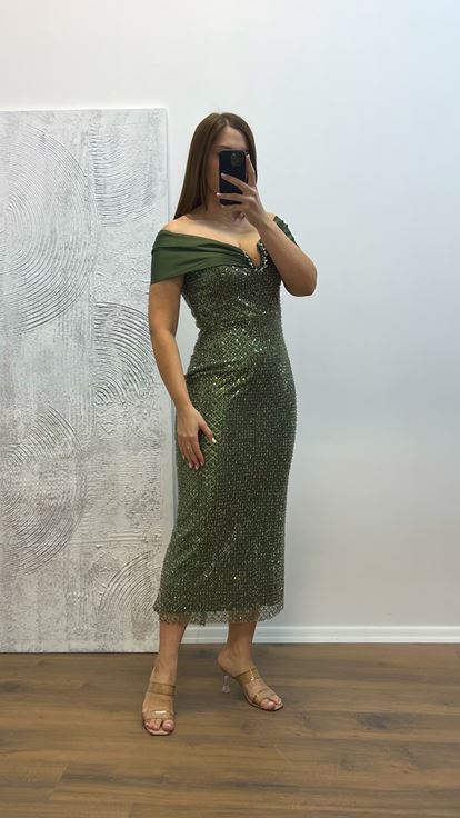 Robe de soirée brodée sans bretelles kaki grande taille