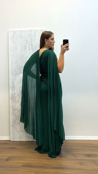 Abito da sera taglie forti ricamato in vita color smeraldo