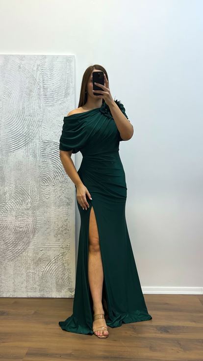 Emerald Flower Detail Plus Size Evening Dress