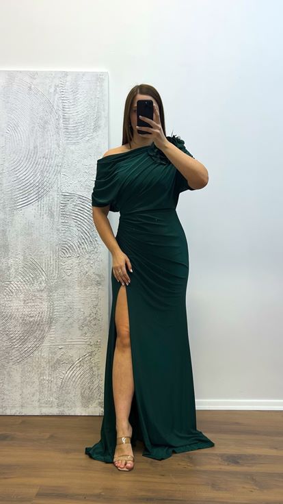 Emerald Flower Detail Plus Size Evening Dress