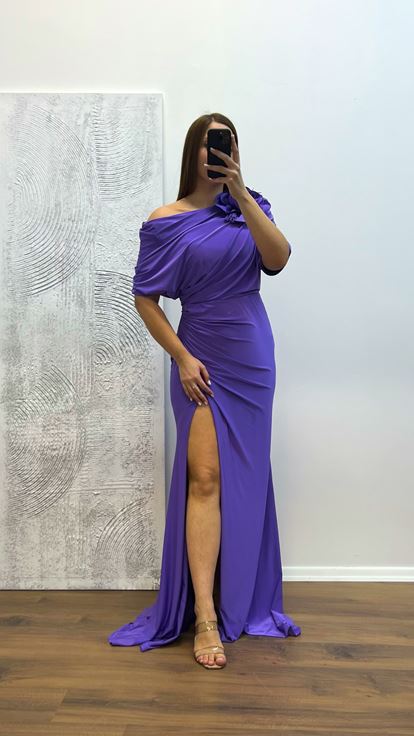 Lavender Flower Detail Plus Size Evening Dress