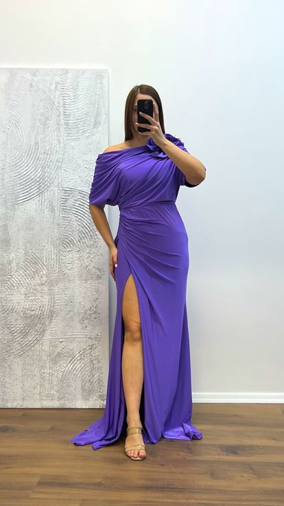 Lavender Flower Detail Plus Size Evening Dress