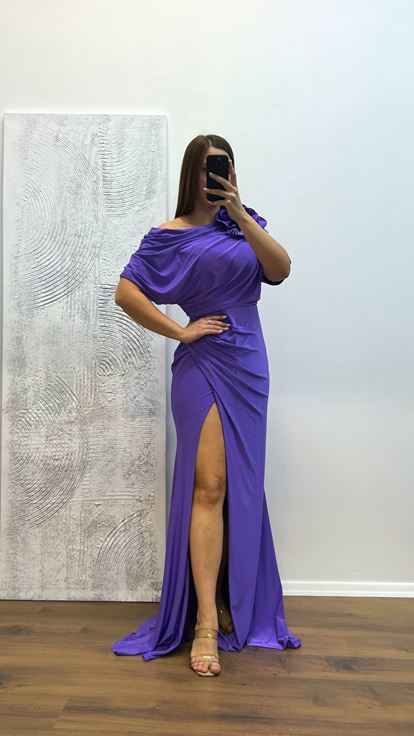 Lavender Flower Detail Plus Size Evening Dress