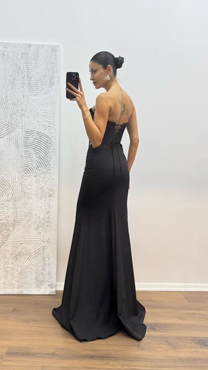 Siyah Etek Bustiyer Takım Abiye Elbise