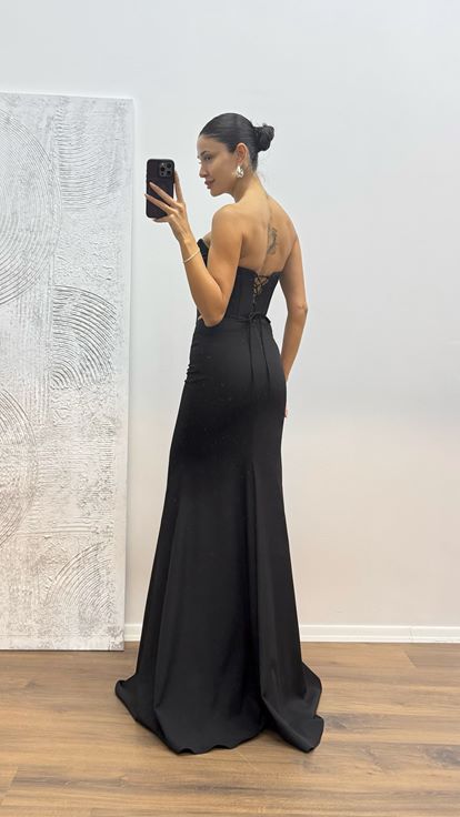 Siyah Etek Bustiyer Takım Abiye Elbise