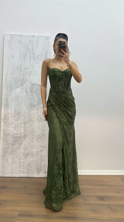 Abito da sera Dandel senza spalline kaki