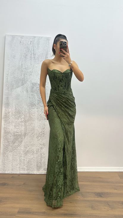 Abito da sera Dandel senza spalline kaki