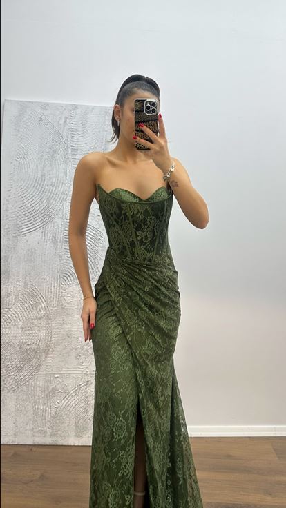 Abito da sera Dandel senza spalline kaki