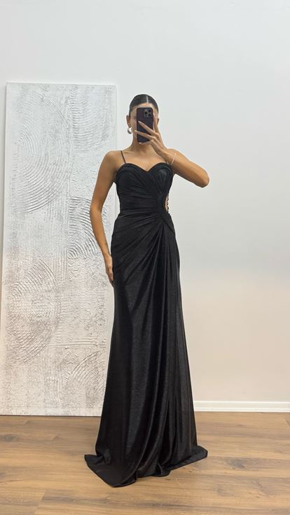 Siyah İp Askılı Abiye Elbise