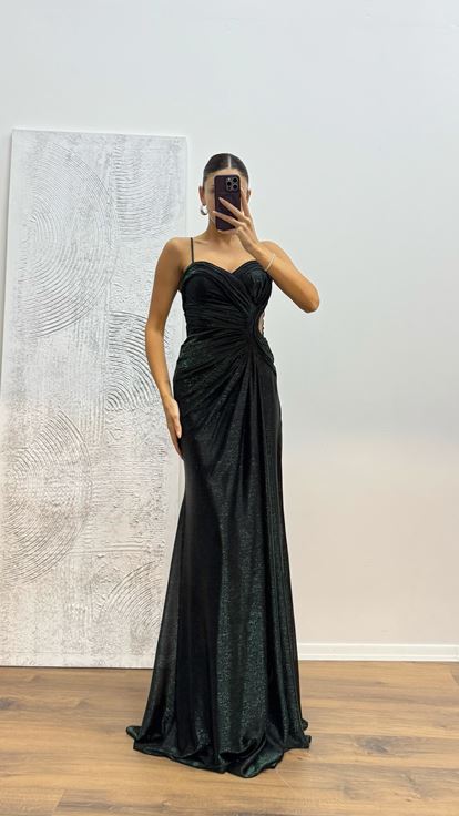 Yeşil İp Askılı Abiye Elbise