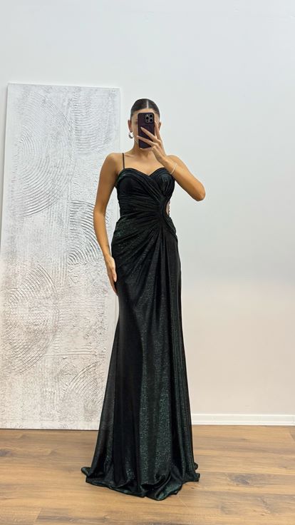 Yeşil İp Askılı Abiye Elbise