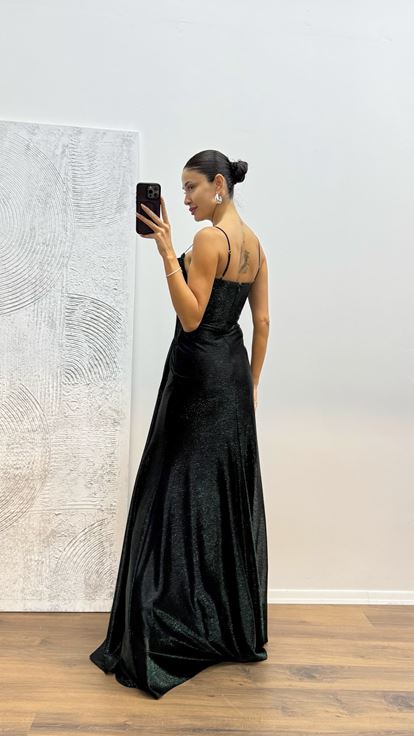 Yeşil İp Askılı Abiye Elbise