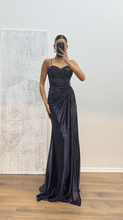 Lacivert İp Askılı Abiye Elbise