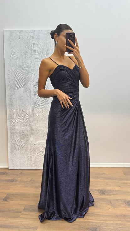 Lacivert İp Askılı Abiye Elbise