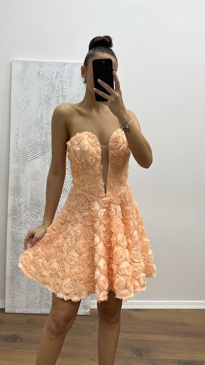 Somon Straplez Mini Çiçekli Elbise