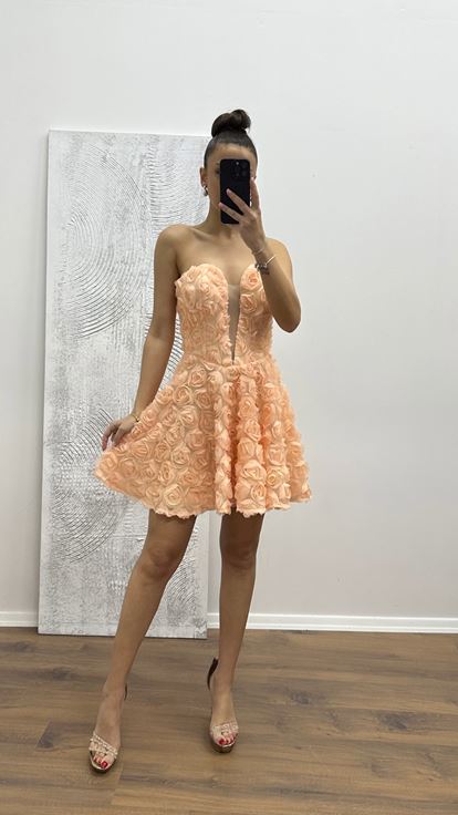 Somon Straplez Mini Çiçekli Elbise