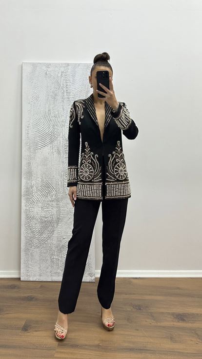 Siyah İnci İşlemeli Abiye Takım