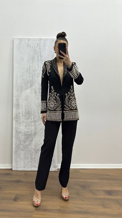 Siyah İnci İşlemeli Abiye Takım