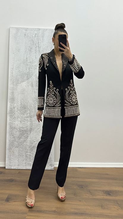 Siyah İnci İşlemeli Abiye Takım