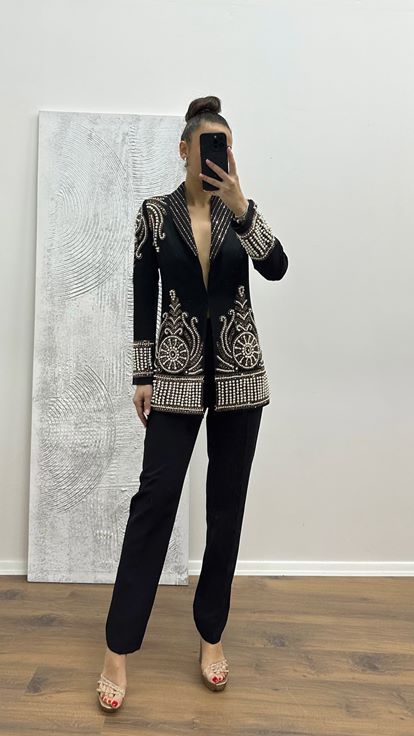 Siyah İnci İşlemeli Abiye Takım