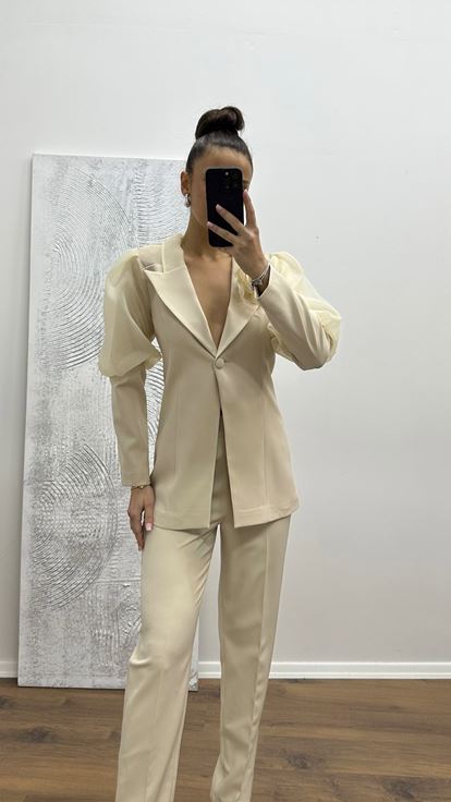 Bej Balon Kol Abiye Takım