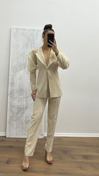 Bej Balon Kol Abiye Takım