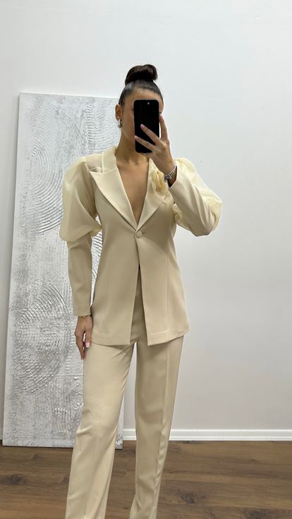 Bej Balon Kol Abiye Takım