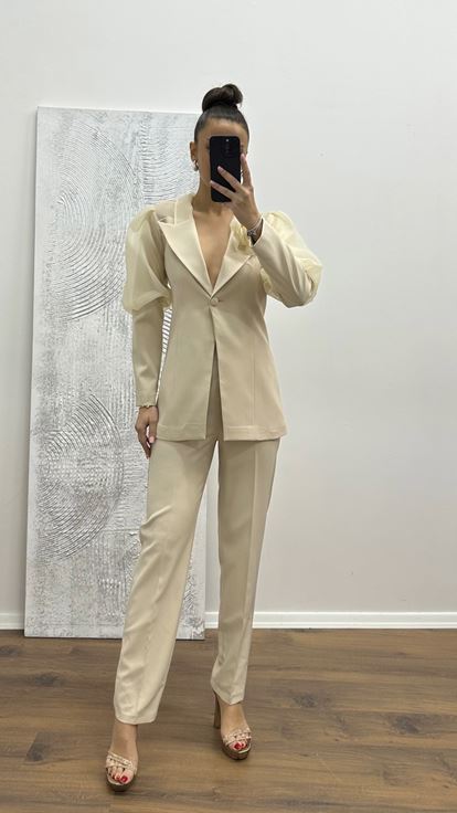 Bej Balon Kol Abiye Takım